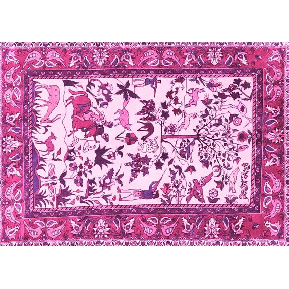 Ahgly Company Indoor Rectangle Animal Pink Traditional Area Rugs, 2' x 5'