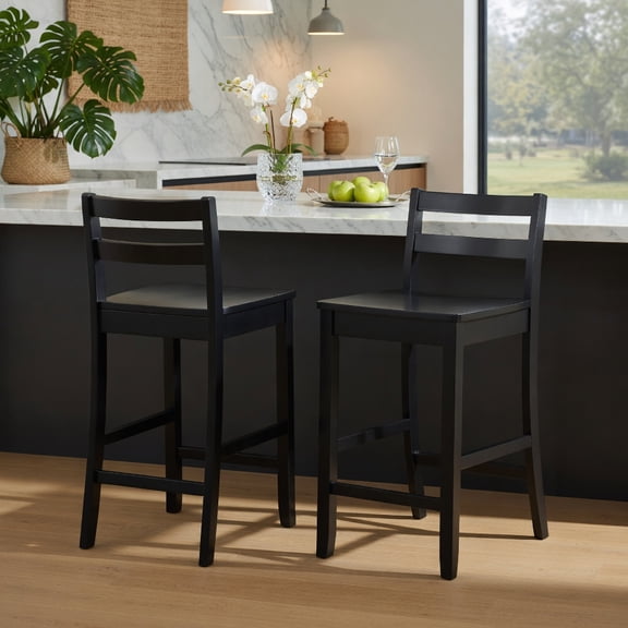 Resenkos Wooden Bar Stools Set of 2 with Ergonomic Backrest and Footrest-Black, Bar Height Stools, Bar Stools for Kitchen Island for Kitchen, Dining Room