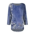 thumbnail image 6 of Blue Womens Tops Womens 3/4 Length Sleeve Tops Casual Summer Pleated Front T Shirts Round Neck Business Work Tunic Blouses Shirts for Women, 6 of 6