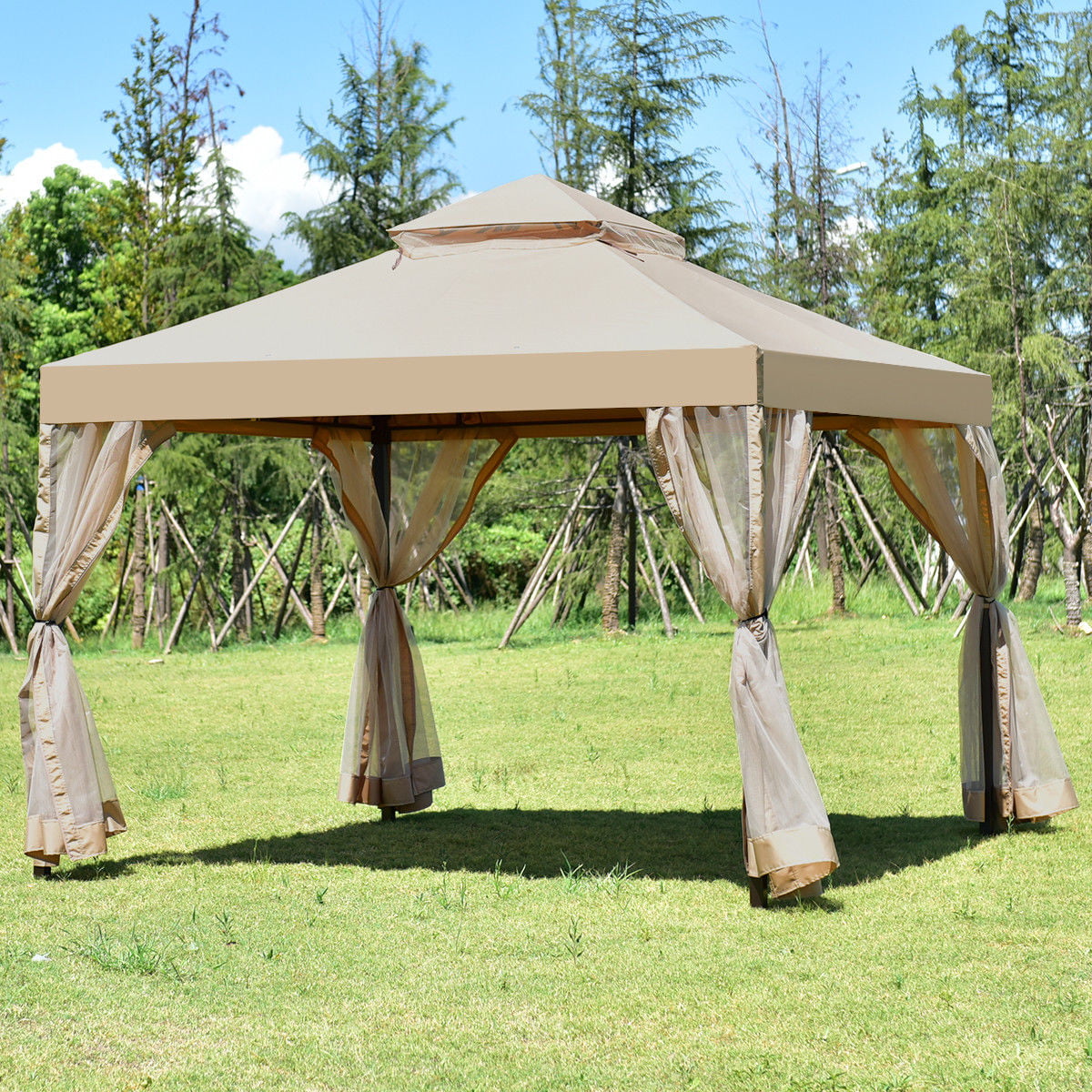 Costway Outdoor 2 Tier 10x10 Gazebo Canopy Shelter Awning Tent