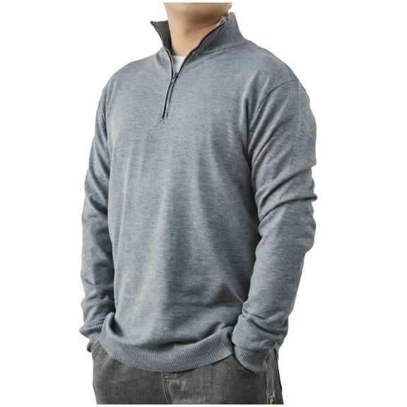 ibuvkizy Fall Sweaters for Men!Men's Casual Zipper Stand Collar Solid Color Long Sleeve Knitted Pullover Sweater Dark Gray,L