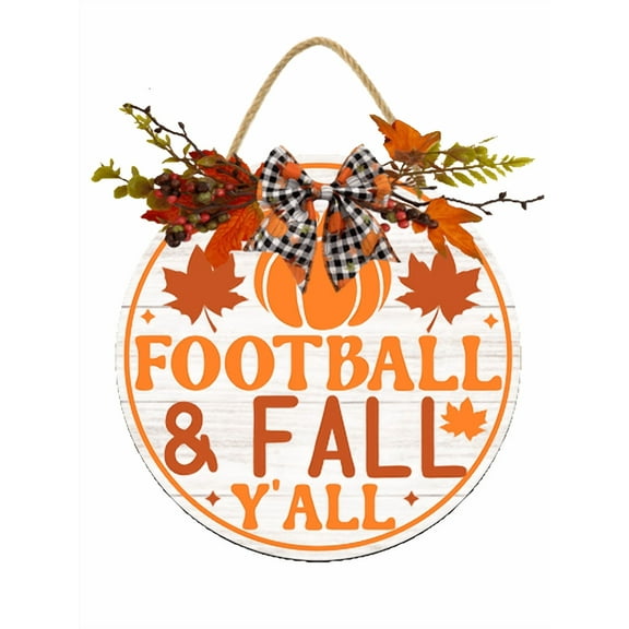 Eveokoki Football & Fall Y'all Hanging Sign Front Door Decor Fall Decorative Wooden Signs Rustic Porch Decoration for Home Office Garden Farmhouse 12 Inch