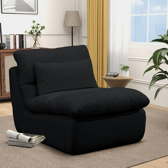 Sponge Single Sofa, 32" Boneless Sofa Couch for Small Spaces Comfy Sofas with Removable Cover Teddy Couch with Pillows for Living Room, Bedroom, Apartmen-Black