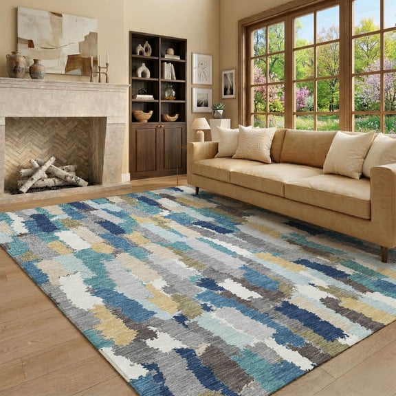 Addison Rugs Mayfield Premium Machine Washable Transitional Stripes Teal Rectangle Rug, 10' x 14'