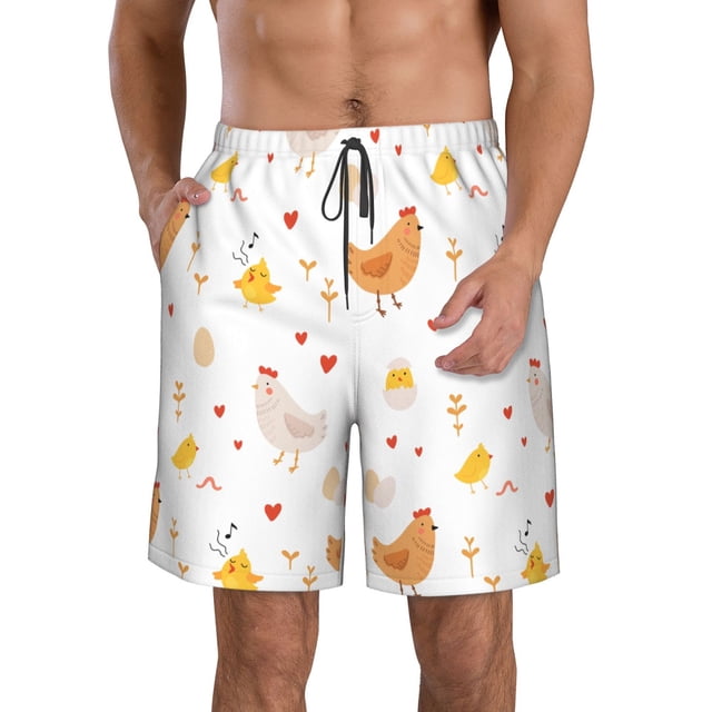Balery Funny Chicken Traje de Baño Estilo Hawaiano para Hombre, Shorts de Secado Rápido con Bolsillos-Small