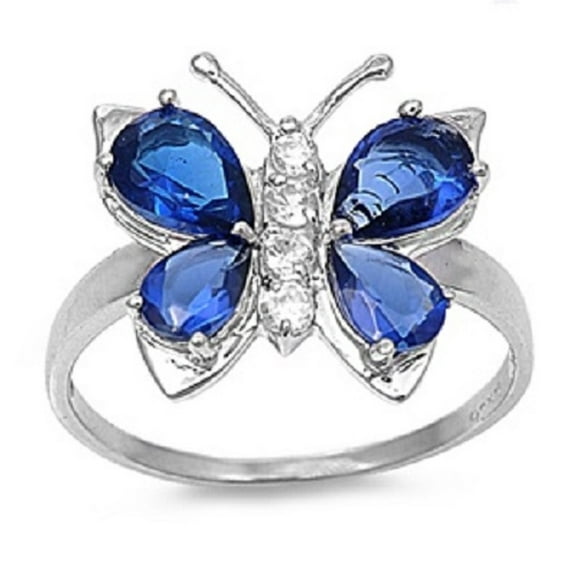 Butterfly Hera Simulated Sapphire Cubic Zirconia Ring Sterling Silver 925 Size 5