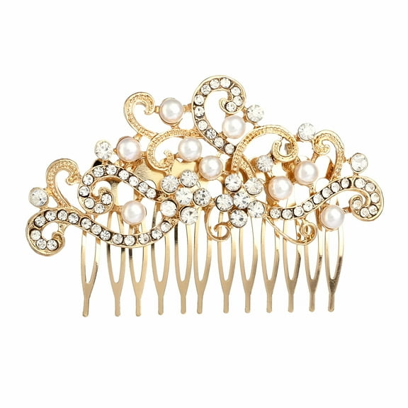 VANIDO Rhinestone Jewelry Comb Bridal Headpiece Hair Clip Women Hair Accessories (Gold)