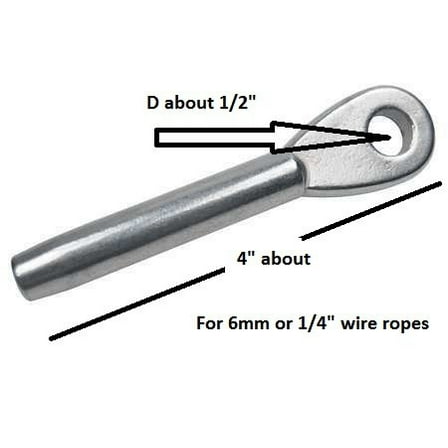 Cableware Stainless Steel Swage Eye End for 1/4" or 6mm Diameter Wire Rope