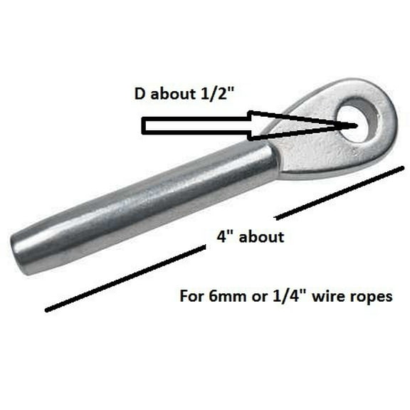Cableware Stainless Steel Swage Eye End for 1/4" or 6mm Diameter Wire Rope