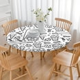 thumbnail image 3 of Black White Baseball Snacks Pattern Round Fitted Tablecloth with Elastic Edge,Dining Table Cover Waterproof,Outdoor Round Tablecloth for Camping,Dining,Indoor and Outdoor, 3 of 7