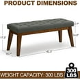 thumbnail image 2 of 43.5'' Faux Leather Bedroom Bench, Upholstered End of Bed Bench with Tufted Button, Padded Vintage Dining Bench, Entryway Bench with Solid Wood Legs, Kitchen, Living Room, Hallway, Dark Grey Tufted, 2 of 14
