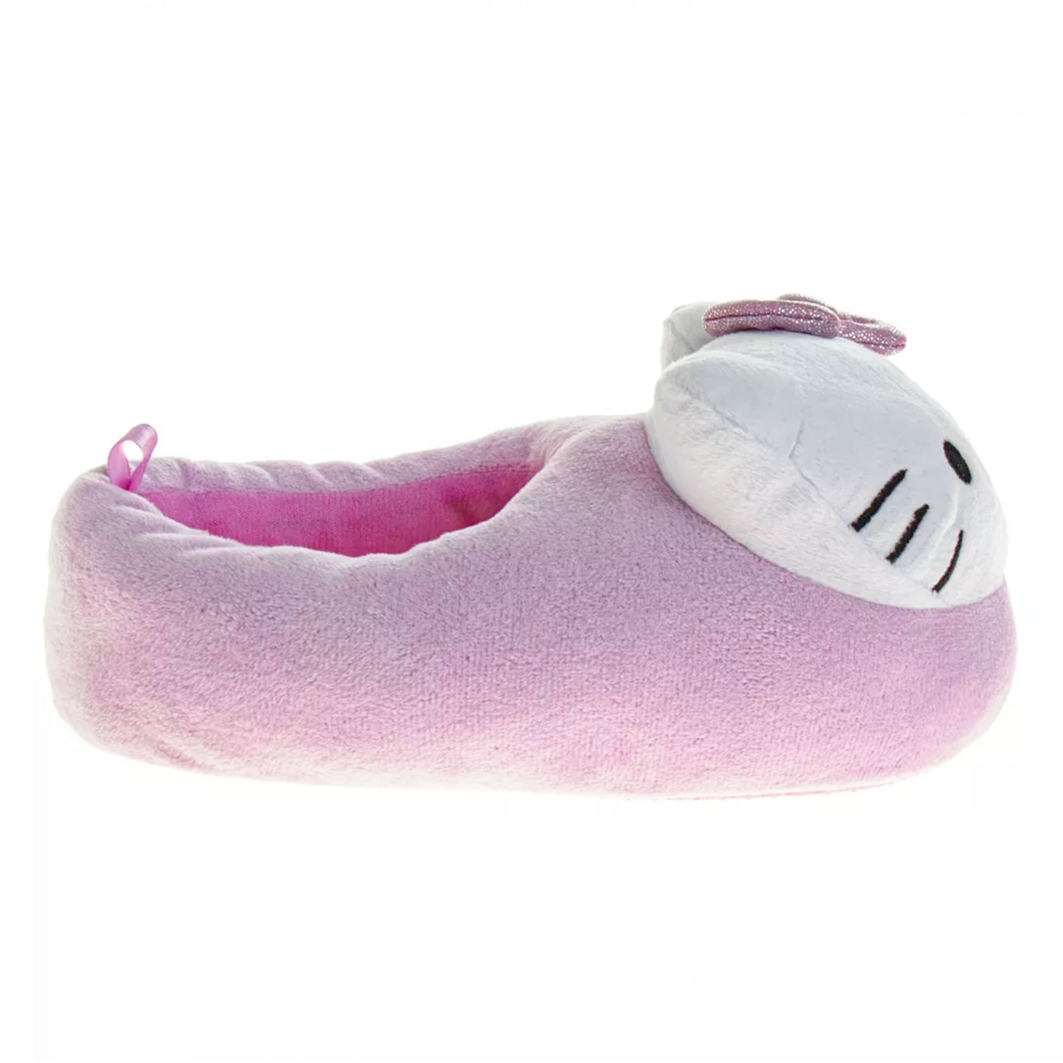Hello Kitty 888565-size7-8 3D Face Purple Bow Plush Adults Slippers - Size 7-8