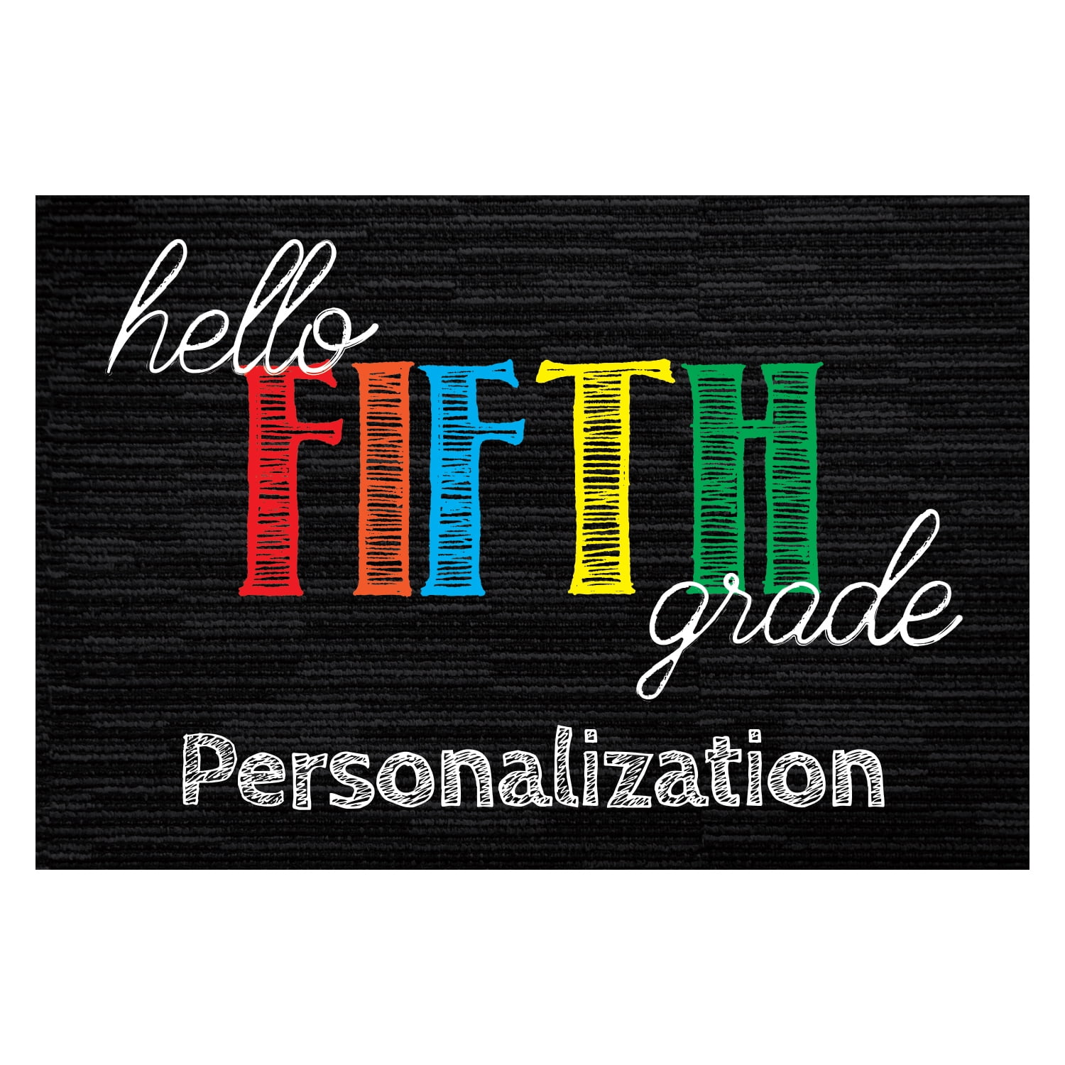Personalized Planet 27x18 Hello Fifth Grade Doormat with Custom Teacher Name Printed on Black Rectangular 1/8” Thick Non Slip Mat for School Classroom or Home
