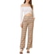 thumbnail image 2 of Pantalones largos rectos de cintura elástica con botones y cremallera de cuadros para mujer Inspire Chic en color caqui claro y marrón, 2 of 8