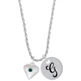 thumbnail image 1 of Delight Jewelry Silvertone Large May - Green Crystal Heart Silvertone Script Initial Disc - G - Charm Necklace, 20"+3", 1 of 4