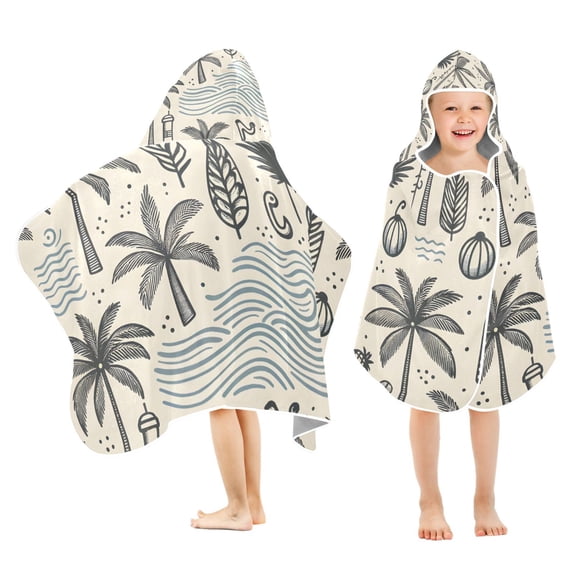 Retro Coconut Tree Kids Hooded Beach Towel Baby Bath Poncho Towels with Hood Absorbent 50"x23.5" for Pool Swimming