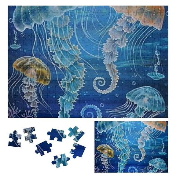 Sheronv Jellyfish Seahorses Ocean Wooden Jigsaw Puzzle Challenging Difficult Wood Puzzles for Adults Gift for Family Friends 300 PCS