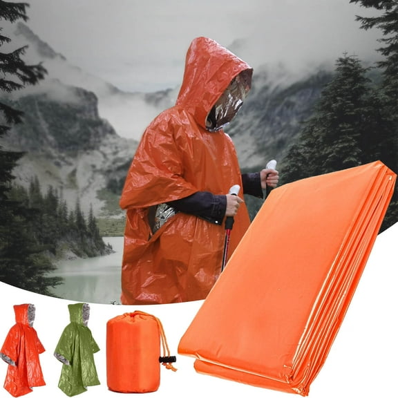 Fufafayo under $5 Emergency Rain Poncho, PE Aluminum Film Raincoat, Windproof Thermal Rain Cape, Outdoor Camping Rain Gear, Compact Emergency Shelter, Hiking Travel Rain Protection