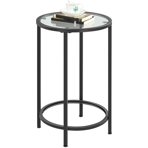 Topeakmart Round Glass Top Bedside Table End Accent With Metal Frame Black Com Bedside Table End Accent, Small Round Glass Top Accent Table