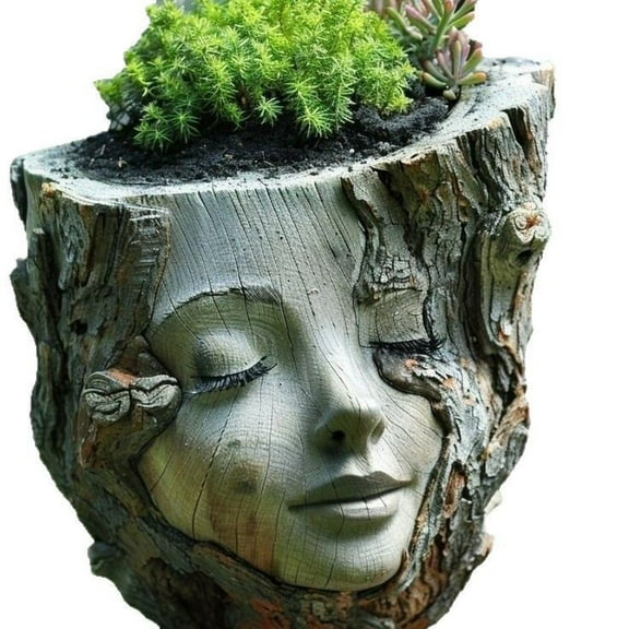 Face Head Planter Pots for Indoor Outdoor Plants Small Flower Pots Unique Succulent Planter with Drainage Hole Creative Lady Pot Resin Women Statue Vase Garden Decor - 4.7 Inch