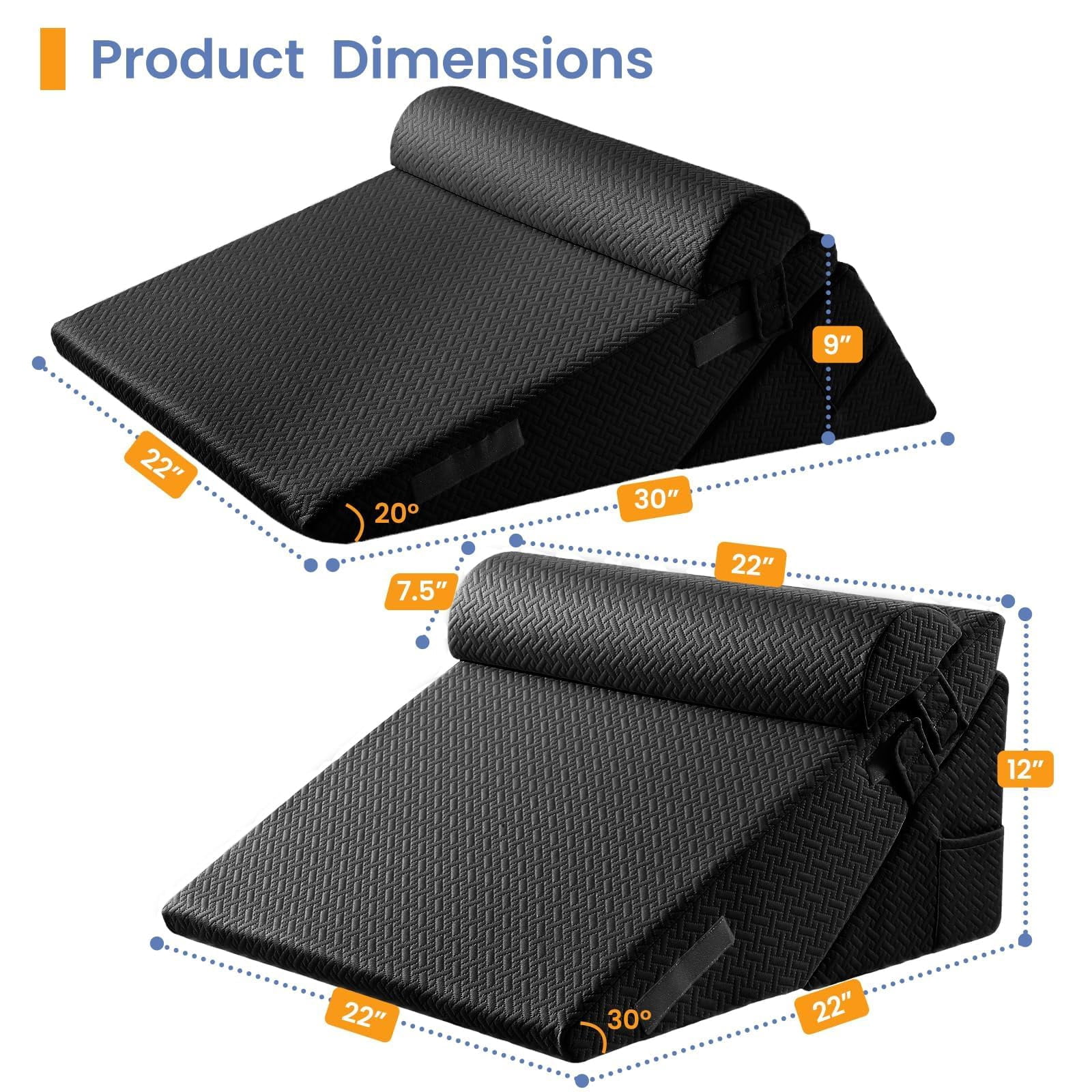 Wedge Pillow Set For After  2pcs Adjustable Bed Headboard With Memory Foam Neck Cushion - Acid Reflux Sleeping & Support Black