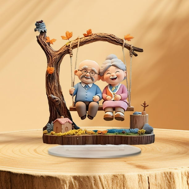 Adorno de escritorio 2D plano para pareja de ancianos, arte de exhibición, mesa de San Valentín, abuelos, ilustraciones para apartamento, vacaciones,