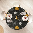 thumbnail image 4 of Ambesonne Halloween Fitted Round Tablecloth, Cat Bat Ghost Pumpkin Art, 45"- 56" Diameter, Orange Grey Black, 4 of 5