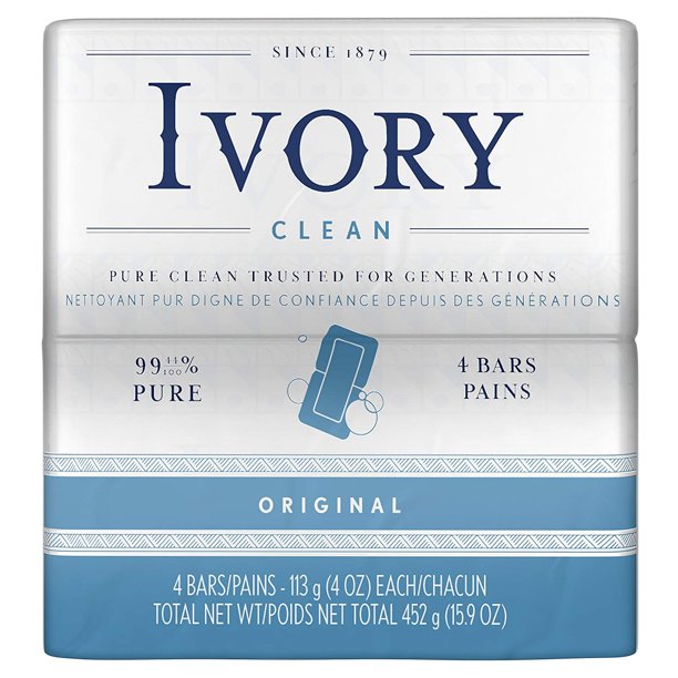 Ivory Bar Soap Pure 99.4 Clean Free of Dyes & Heavy Perfumes 4 Bars, 4