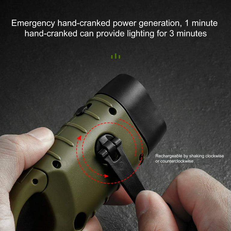 Cheers.US Rechargeable Waterproof Solar Powered Rechargeable LED Flashlight  Hand Crank Emergency Light Survival Gear Best for Fishing Hiking Backpack  Camping Emergency Pack 