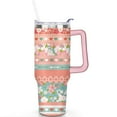 thumbnail image 2 of 40oz Boho Patchwork Tumbler with Handle Lid and Straw,Bohemian Style Colorful Floral Tumblers Gifts for Women Girls Men Adults（Pink）, 2 of 7