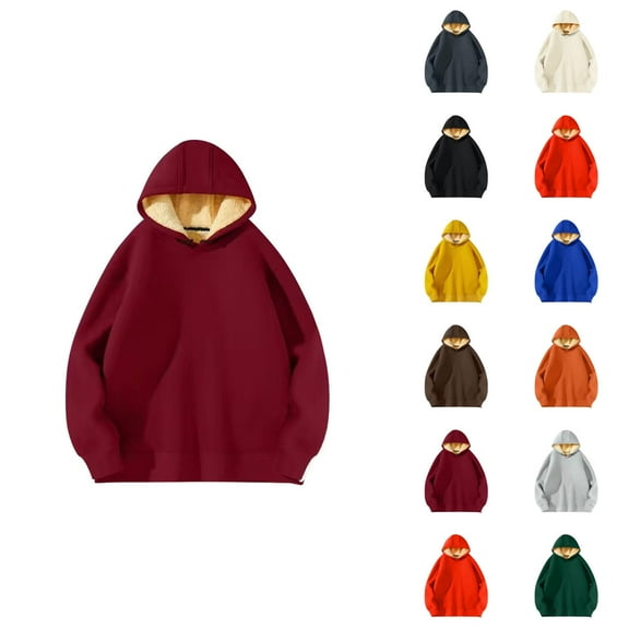 Heavyweight Hoodie for Men Fall Winter Long Sleeve Lined Warm Plain Hooded Sweatshirt Pullover Tops