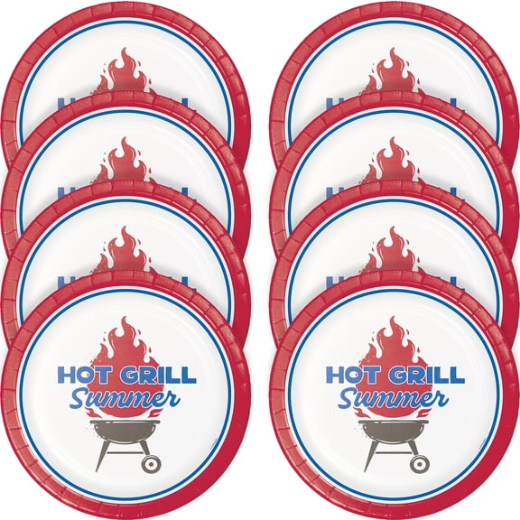 Multicolor Hot Grill Summer Disposable Paper Plates, 10", 8 Count, Patriotic by Way To Celebrate