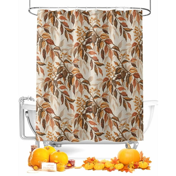 Fall Shower Curtain Fallen Leaves Bathroom Curtains with Hooks, Waterproof Fabric Orange Autumn Leaf Thanksgiving Bath Shower Curtains Set for Bathroom Bathtubs Decor 72x72 Inch