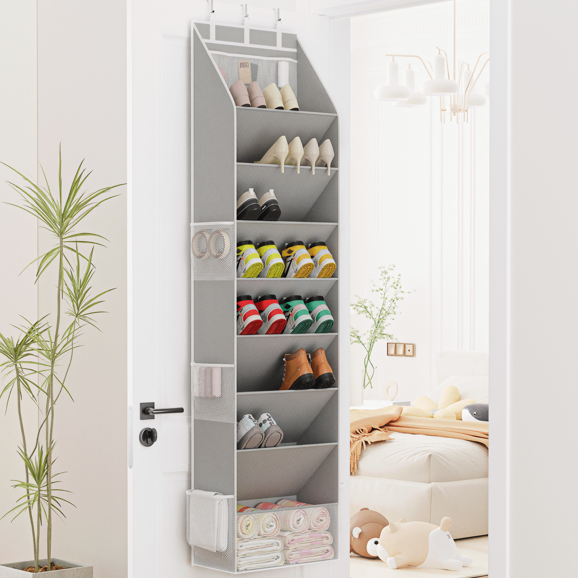 Criusia Over the Door Shoe Organizer, Hanging Shoe Storage with Deep Pockets ,Ideal for Sneakers, Heels, Boots, Fits 16-24 Pairs of Shoes, Gray