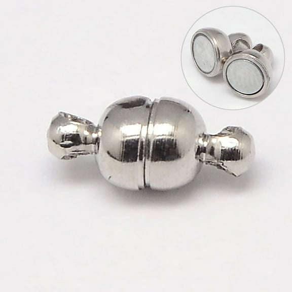 100 Set Round Brass Magnetic Clasps with Loops N35 Grade Strong Magnet Oval Nickel Free Platinum 11x5mm Hole: 1mm