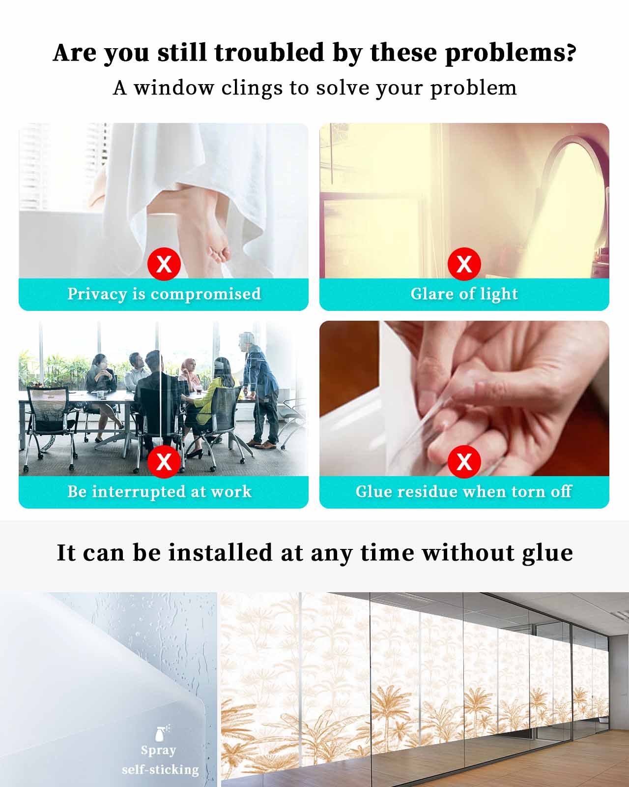 Window Privacy Film, Orange Tropical Palm Tree UV Sun Blocking Window Tint Film Heat Control One Way Blackout Window Film, Summer Botanical Monstera Plants Non Adhesive Static Cling 35.4x78.7 In