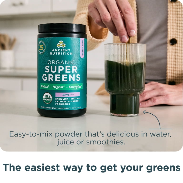 Ancient Nutrition SuperGreens Powder, Organic Berry, 25 Servings