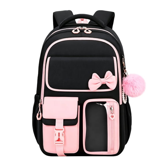 Black Cute Backpack, 17-Inch Bookbag for Middle & Elementary School,Backpack for them Ages 6-16