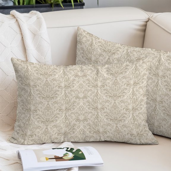Beige Baroque Pillow Covers Queen, Farmhouse Scroll Floral Pattern Art Soft Brushed Microfiber Breathable Throw Pillow Covers, Decorative Pillowcase with Zipper for Couch Sofa Bedroom 20"x30"