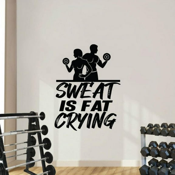 Sweat Is Fat Crying - Workingout Silhouette - Exercise Workout Quote Motivation Weightlifting Silhouette Vinyl Wall Art Sticker Decal Home Gym Workout Area Fitness Sticker Decoration Size(40x24 inch)