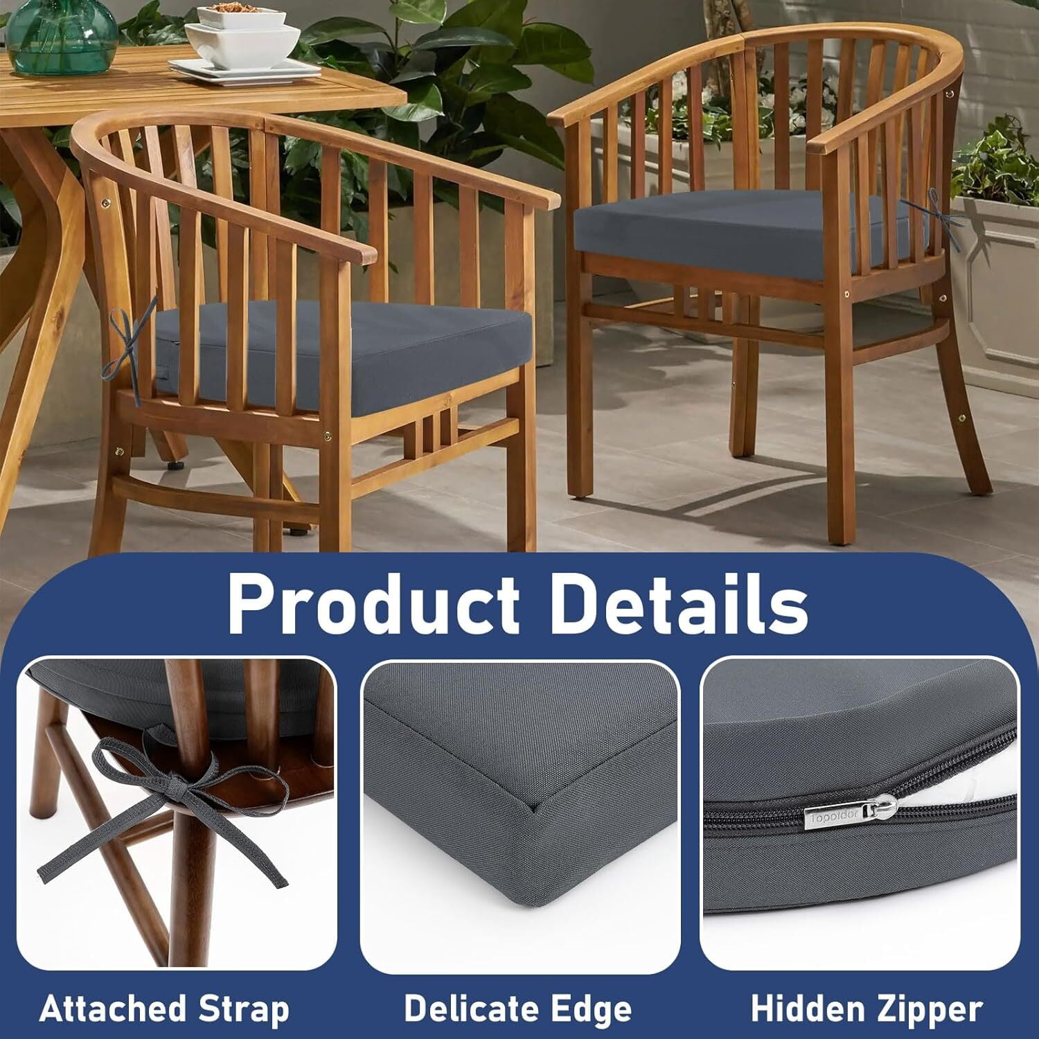 Findosom Outdoor Chair Cushion Set of 2, 17"x16"x2" Waterproof Patio Seat Chair Cushions with Ties,Fade Resistant Round Corner Outdoor Deep Seat Cushions for Outdoor Furniture,Dining Chair Pads,Beige