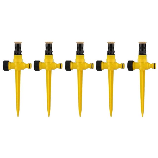 5 uds sistema de riego rociador de trípode de rotación de 360 grados para jardín (amarillo)