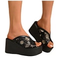 thumbnail image 2 of Wedge Heels for Women Peep Toe Platform Sandals 2026 Summer Fashion Splice Floral Embroidery Mesh Slip on Comfortable Slides Beach Shoes Black Size 7, 2 of 8