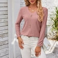 thumbnail image 6 of yunLCZ Casual Tops Everyday Low Price V Neck Long Sleeved T Shirt Loose Button Top Everyday wear simple women's T-shirts, 6 of 7