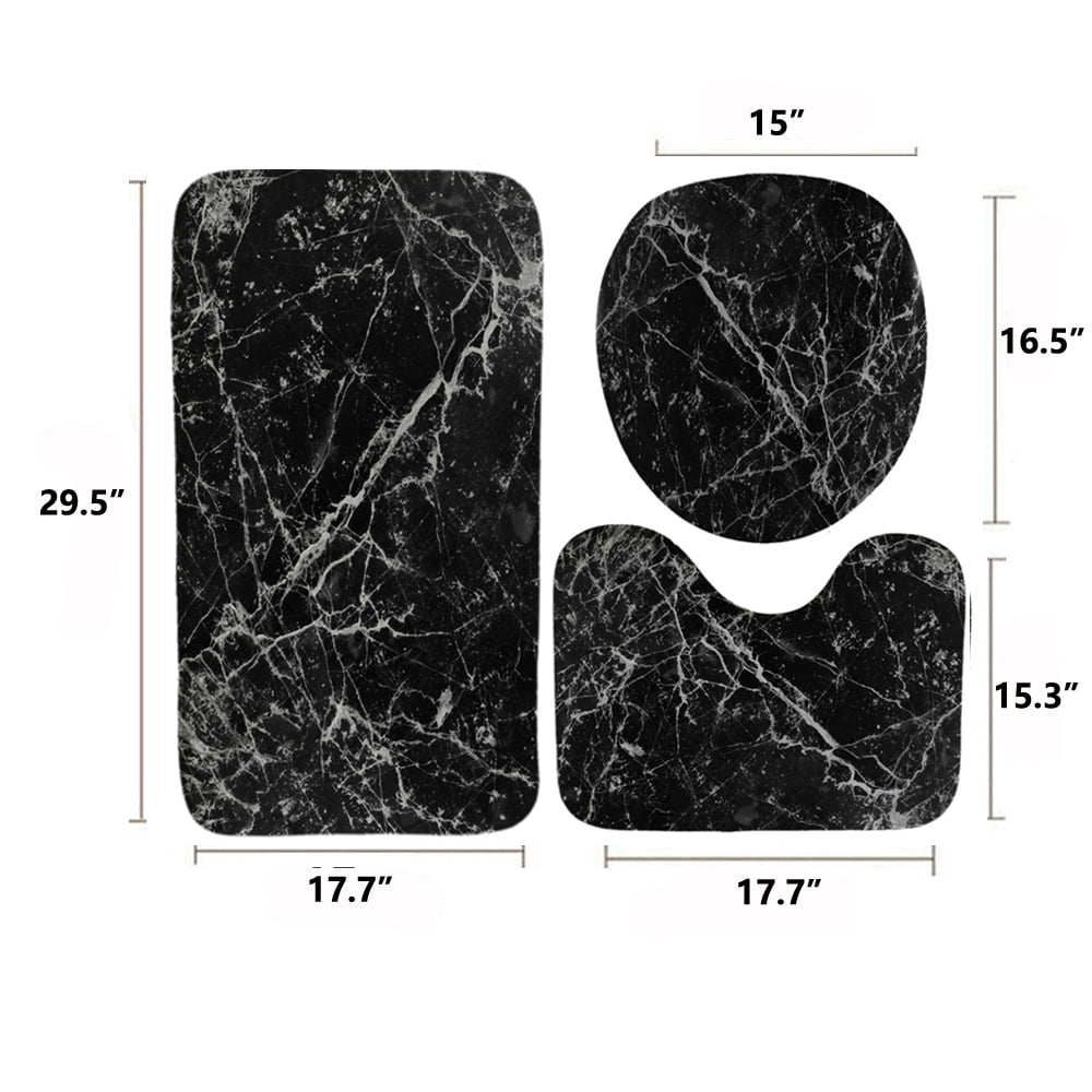3 Pcs Set Bathroom Rugs Toilet Mats Black Gray Marbling Pattern Soft Absorbent Non-Slip Backing Mat Memory Foam Rug