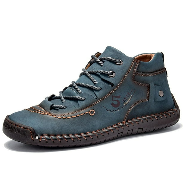 Botas cortas de punta alta hechas a mano para hombre, botas para exteriores con forro polar, talla grande