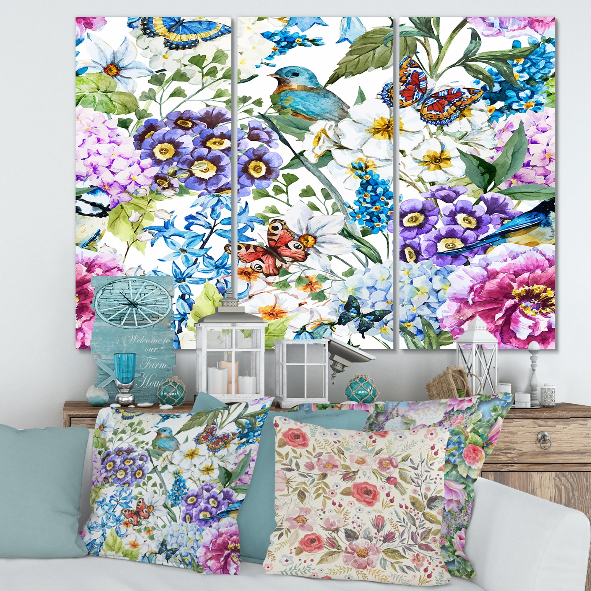Designart ' Wildflowers and Vibrant Wild Spring Leaves XII ' Modern Canvas Wall Art Print