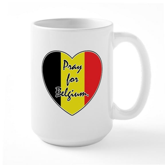 CafePress - Pray For Belgium Large Mug - 15 oz Ceramic Large White Novelty Mug