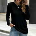 thumbnail image 2 of tarylea Trendy Tops for Women Crew Neck Stripe Tops Long Sleeve Solid Color Shirts Casual Loose Homewear Dailywear Tops, 2 of 4