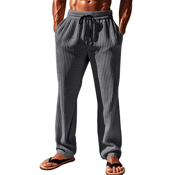 Pantalones holgados de rayas verticales para hombre: material de poliéster, cintura media-alta, para uso diario/al aire libre, fáciles de combinar con camisetas.